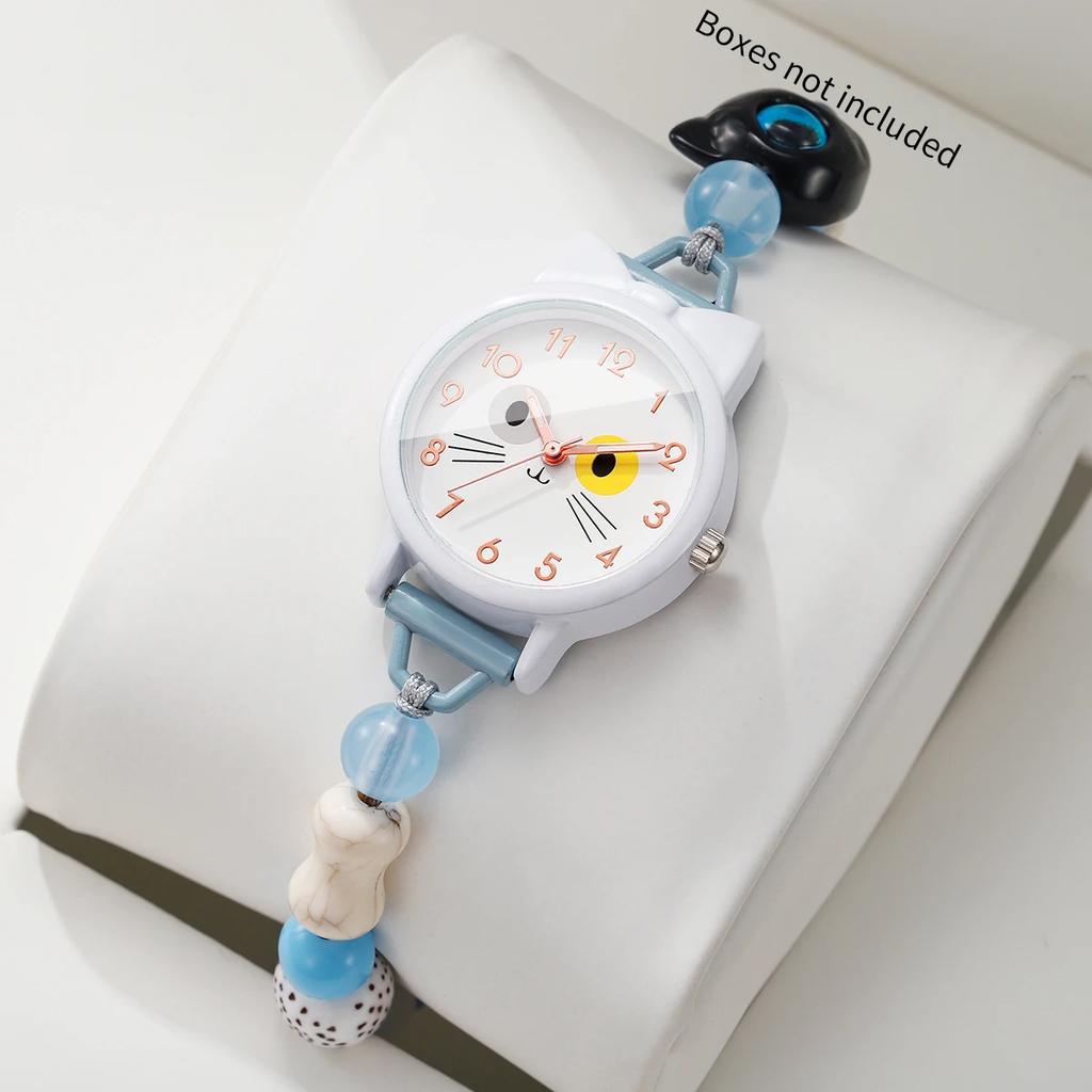 Lovely Cat Dial Women Quartz Watch Adjustable Beadeds Bracelet Wristwatches Relogio Feminino Students Clock (Without Box)
