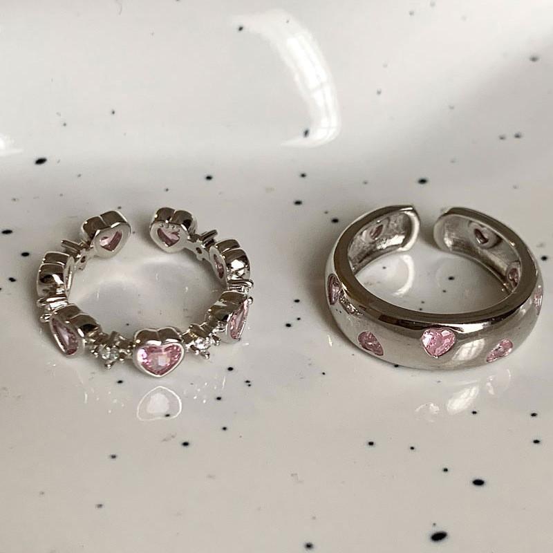 Einzigartiger pinker Herzförmiger Zirkonring Für Damen Stilvoller Verstellbarer Modeschmuck