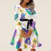 Damen Casual Mode Langarm Vintage Lange Kleider