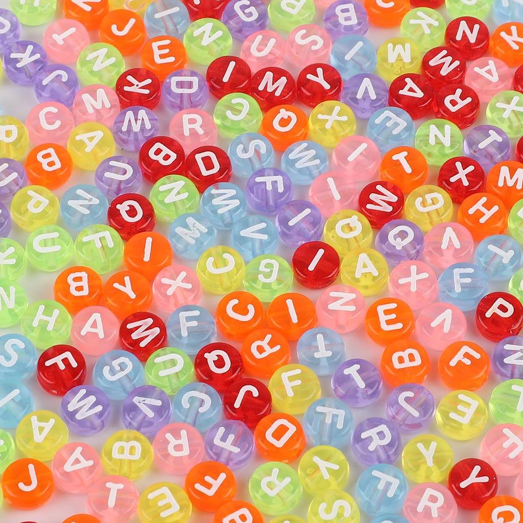 4x7mm 100Pcs Mixed English Letter Number Acrylic Flat Beads for DIY Jewelry Making Bracelet Necklace