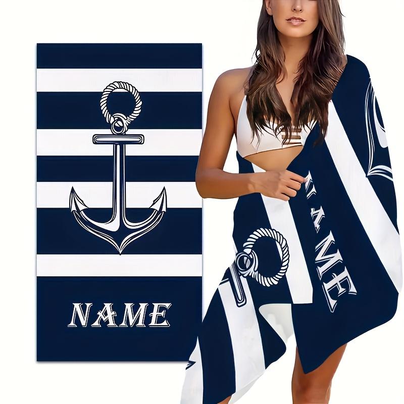 Personalized Anchor Beach Towel Custom Name/Logo Oversized Microfiber Towel Summer Party Gift for Beach Swimming Bath Sports
