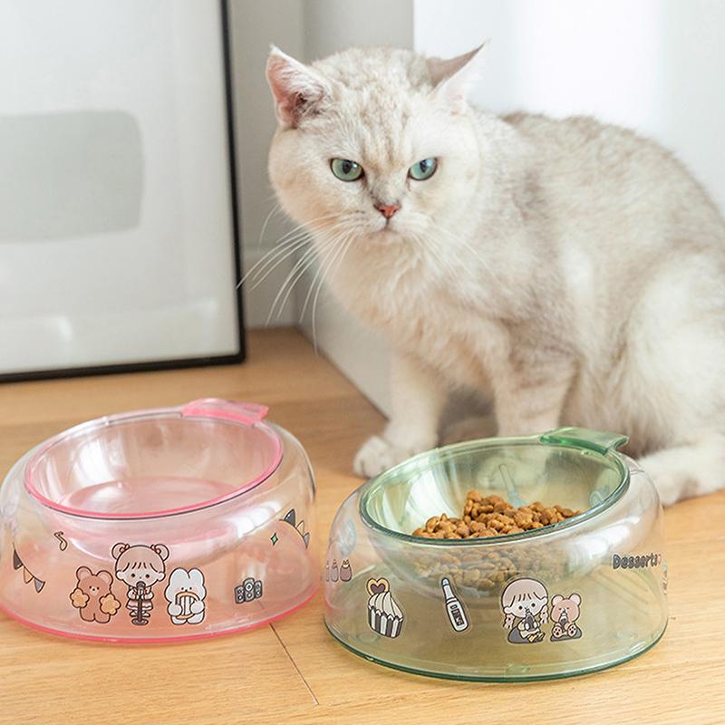 Elevated Cat Bowl Anti-Tip Plastic Raised Pet Feeding Dish With Tilted Edge Neck Protection Kitty Food Bowl
