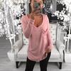 QICED Women's Fashion Casual Solid Color Print Long Sleeve V-Neck Blouses & Shirts