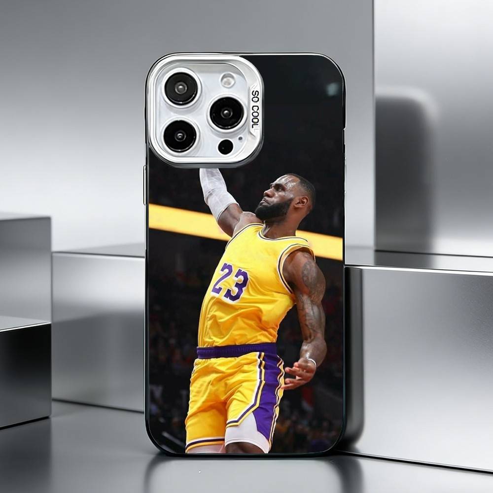 B-Basketball Star L-LeBron James Phone Case For iPhone 17,16,15,14,13,12,11 Plus,Pro Max,XS,Colored silver phone case