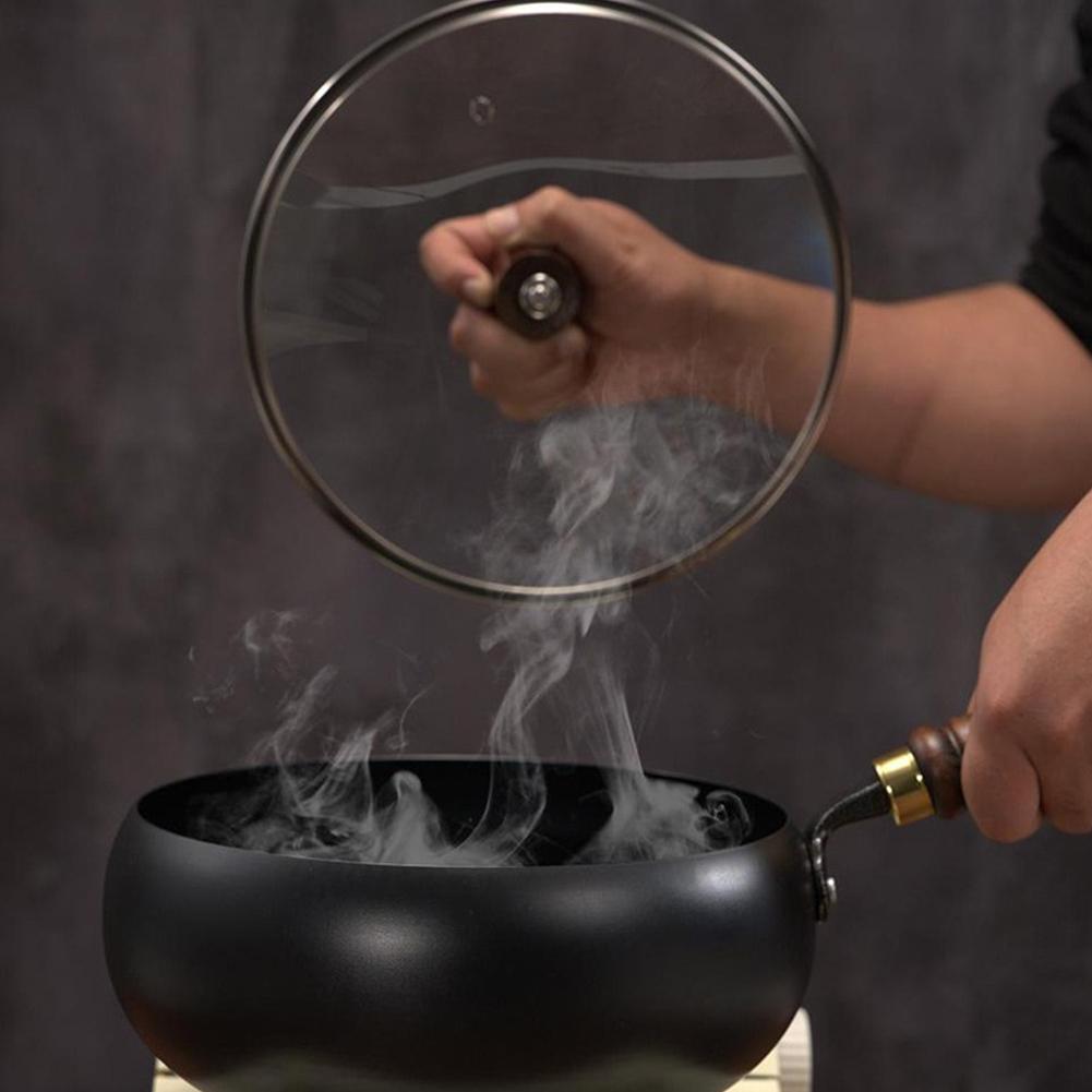 24CM Nonstick Wok Flat Bottom Non-Stick Pan with Lid Iron Wok for Home Camping Restaurant Hotel Kitchen