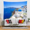 VIKAMA Santorini Blau Weißes Stadtbild Wandteppich Griechische Ägäis Landschaft Wandbehang für Wohnzimmer Schlafzimmer Ferienhaus Dekor