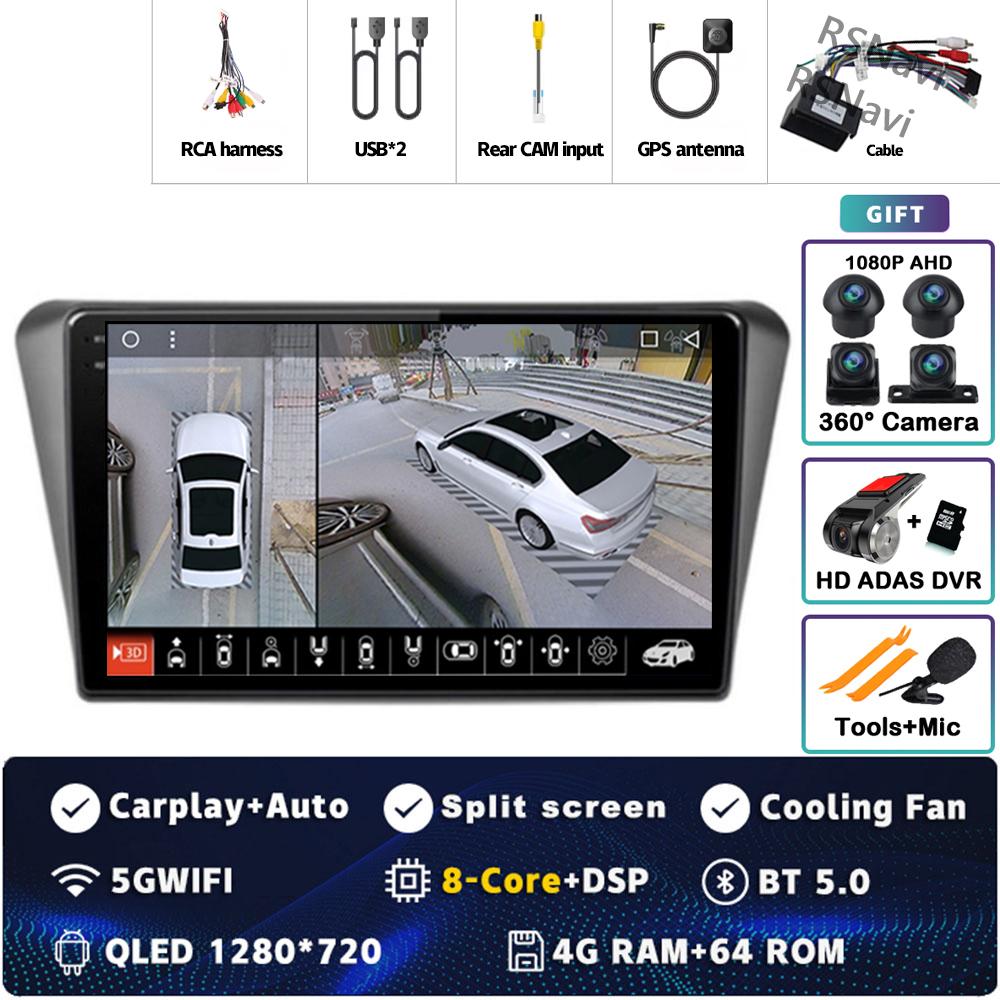 9" Android 14 Carplay Car Radio For Peugeot 408 2014 - 2018 Multimedia Video Player Navigation GPS Stereo 2Din DVD 360 Camera BT