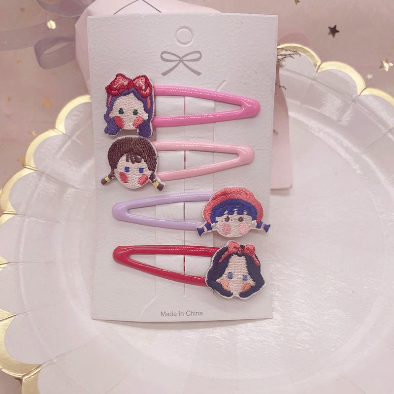 4-Piece Summer Princess Rabbit Embroidery Hair Clips for Girls - Gentle on Hair, Perfect for Bangs and Side Clips