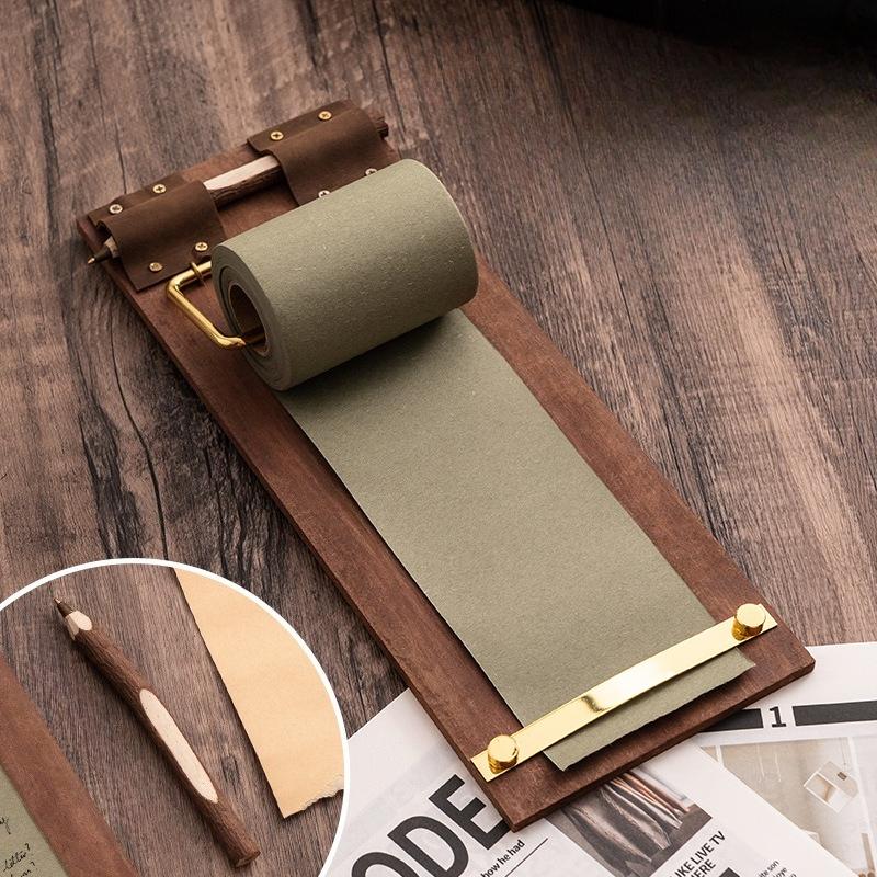 Vintage Hanging Memo Clipboard, Roll Paper Blank Memo Pad, Wooden Message Board for Notes & Reminders Non-pasteable