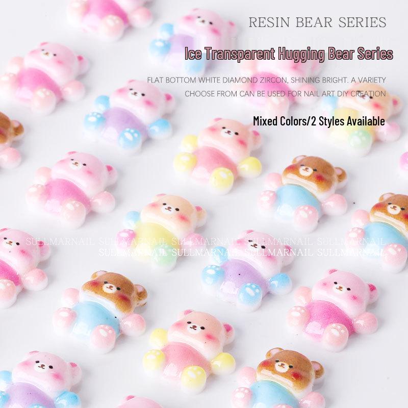 Cute Candy Bear 3D Nail Art Decorations (20 Pieces) - Translucent Resin Flat Bottom