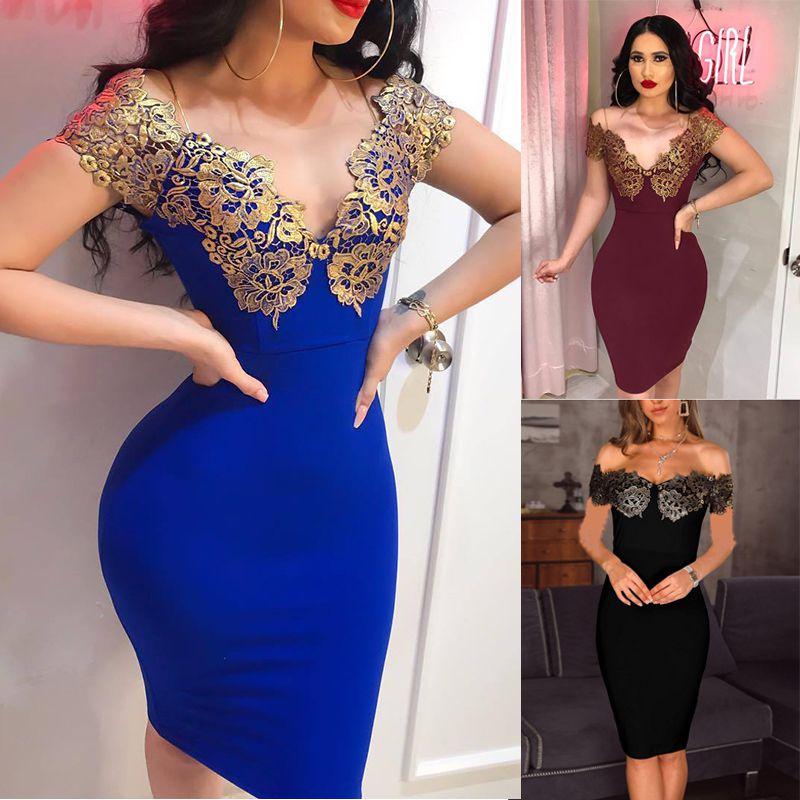 Stunning Women Off Shoulder Deep V-neck Bodycon Backless Mini Dress For Events