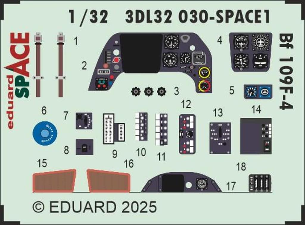 Eduard 1/32 Space Bf109F-4 Interior 3D Decal with Etching Parts Set (for Hasegawa) Plastic Model Decal EDU3DL32030 (Airplane)