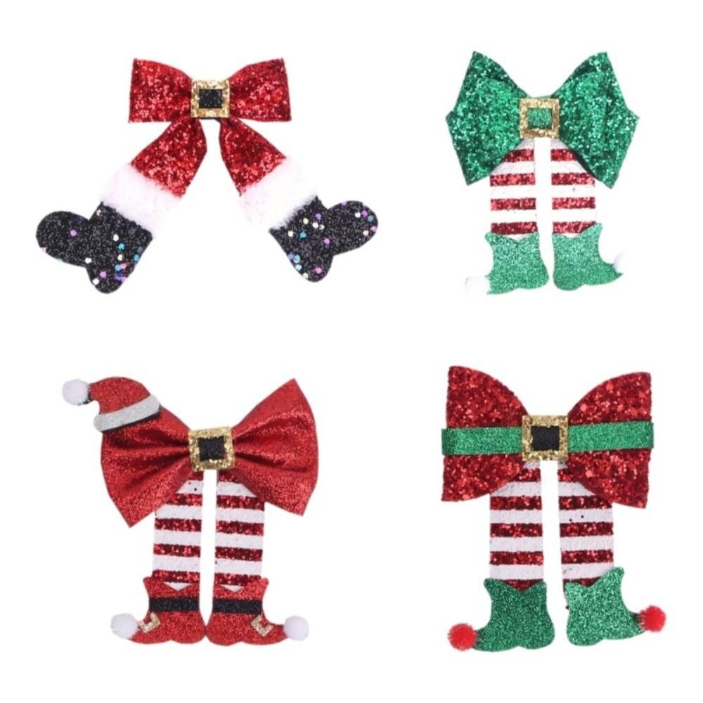 Sequin Christmas Bow Hair Clip Red Bow Side Clip Barrette Christmas Boot Hair Clip Women Girls