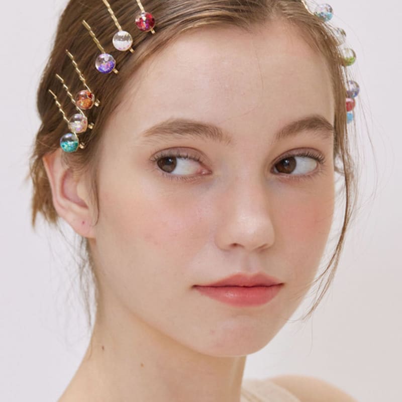 

luvinball Birth Snowball Hair Pin Set (3pcs) March Aquamarine