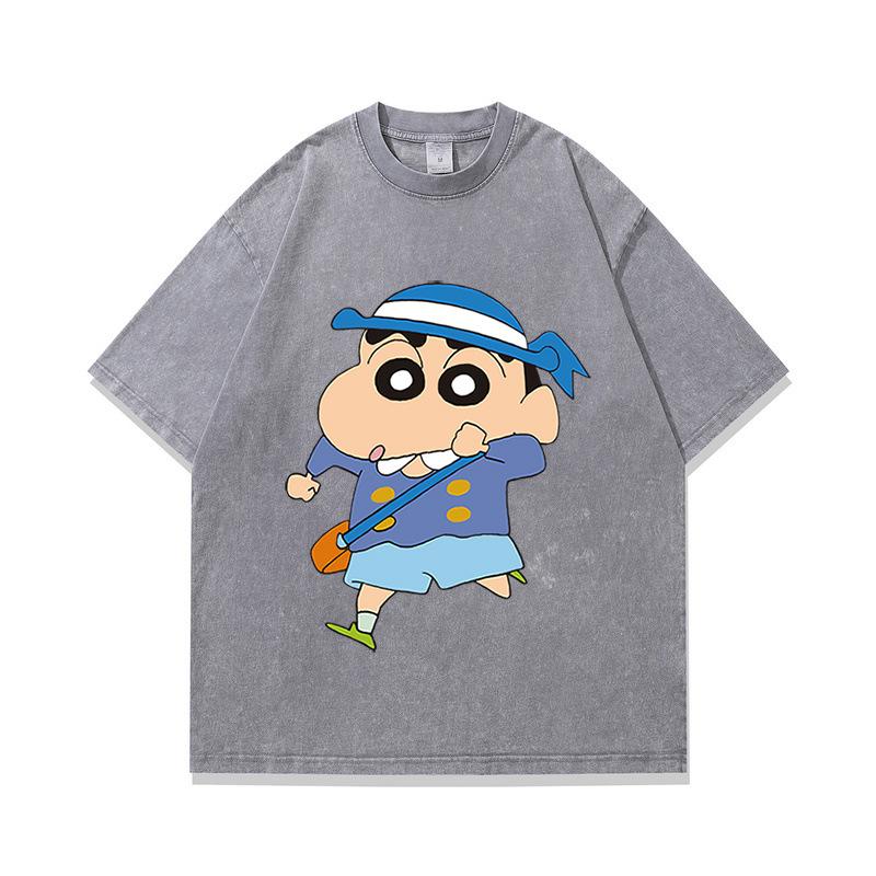 Tide Brand American Retro Fried Color Old Short-Sleeved T-Shirt Japanese Animation Printing Multi-Color Heavy Cotton Half-Sleeve