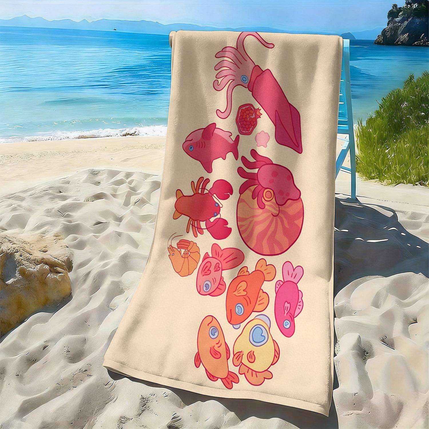 

Colorful patterns of marine life cartoons polyester microfiber beach towel is highly absorbent, suitable swimming beach outings W40*H60(CM)