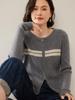 Color-Block Patchwork Cashmere Cardigan - Women's Autumn/Winter 2025 Ribbed Long Sleeve Knit Top