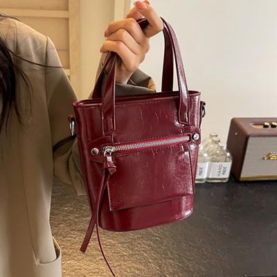 Vintage Wine Red Handbags For Women New Trendy Commuting Versatile Crossbody Bag Texture PU Leather Ladies Shoulder Bags