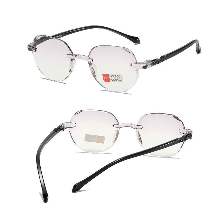 New Anti Blue Presbyopic Glasses Polygonal Frameless Integrated Fashion Presbyopic Glasses High Definition Business Glasses
