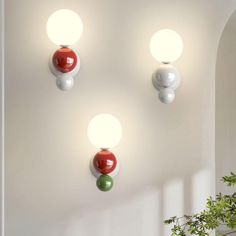 Lovely LED Wall Light Red Green White Metal Children's Room Wall Lamps Parlor Office Aisle Stairs Wall Sconce White Acrylic Ball