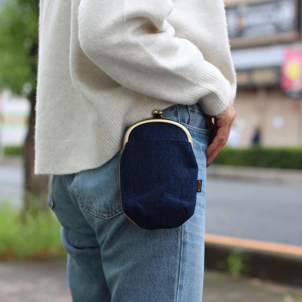 Kyoto Hidewa Gamaguchi Seisakusho x Kojimaya Bushu True Indigo Dye Sashiko Gamaguchi Chalk Bag Gamaguchi Smartphone Shoulder Everyday Made in Blue x