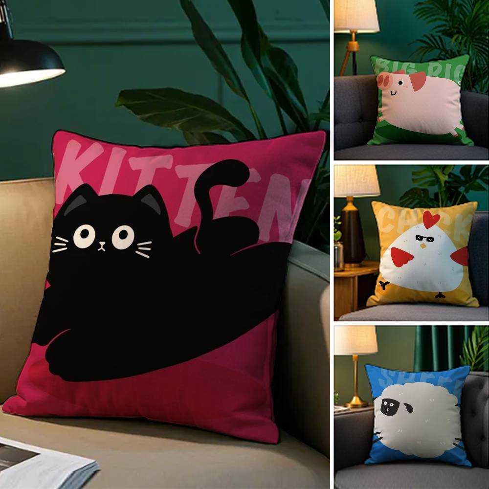 Kawaii Katze Tiere Kissenbezug Plüschstoff Weicher Kissenbezug Doppelseitiger Druck Sofakissenbezug Überwurf