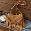 Maillard Brown Fringed Bag Autumn New Bohemian Retro Versatile Messenger Bag