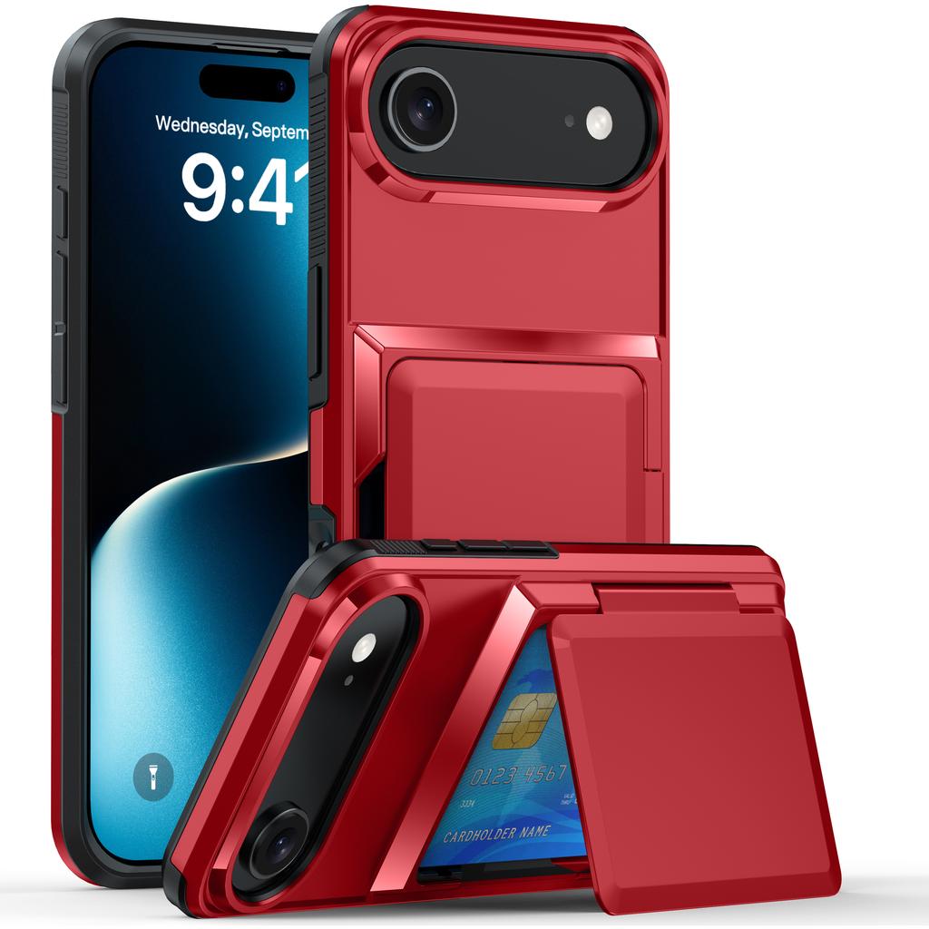 Solid Color Card Holder Phone Case For iPhone 17 Pro Max 16 Plus 15 14 13 12 11 Combination of hard and soft Shockproof Cover