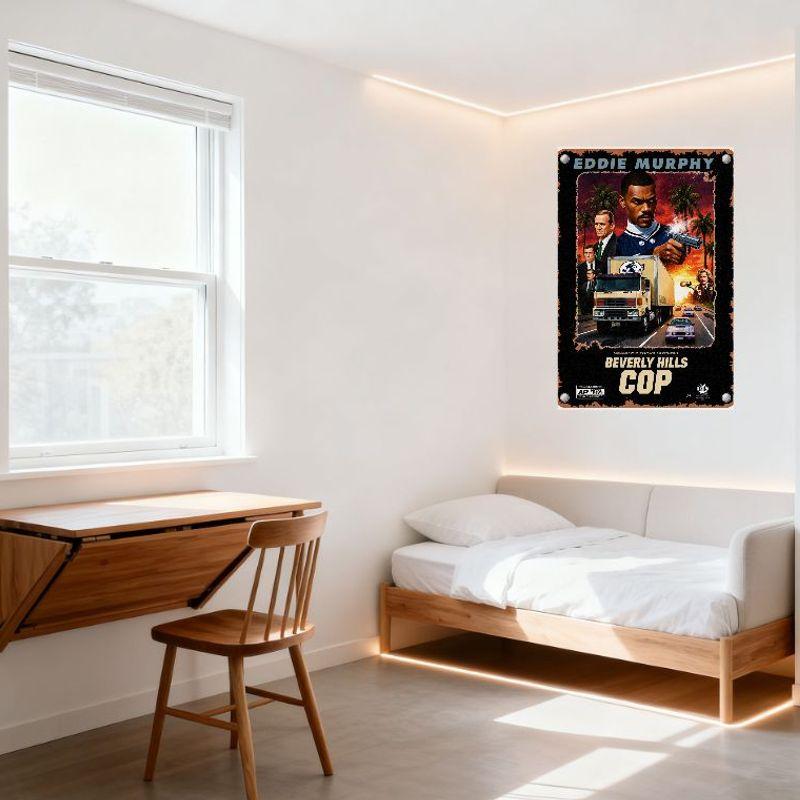 Beverly Hills Cop Retro Distressed Metallschild - Eddie Murphy Filmplakat Wandkunst für Heimbar Man Cave Dekoration