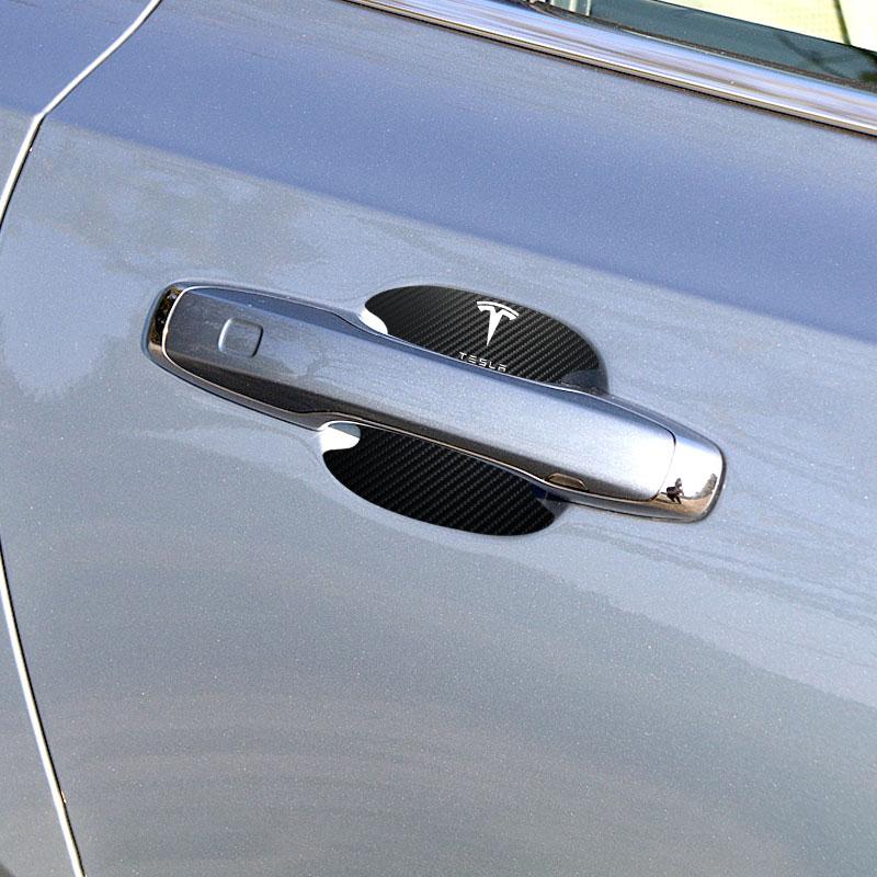 4PCS Car Door Handle Protection Sticker Emblem Car Decoration Styling For Tesla Model 3 Model X S 2016-2020 Decals TM3 TMX TMS Decal