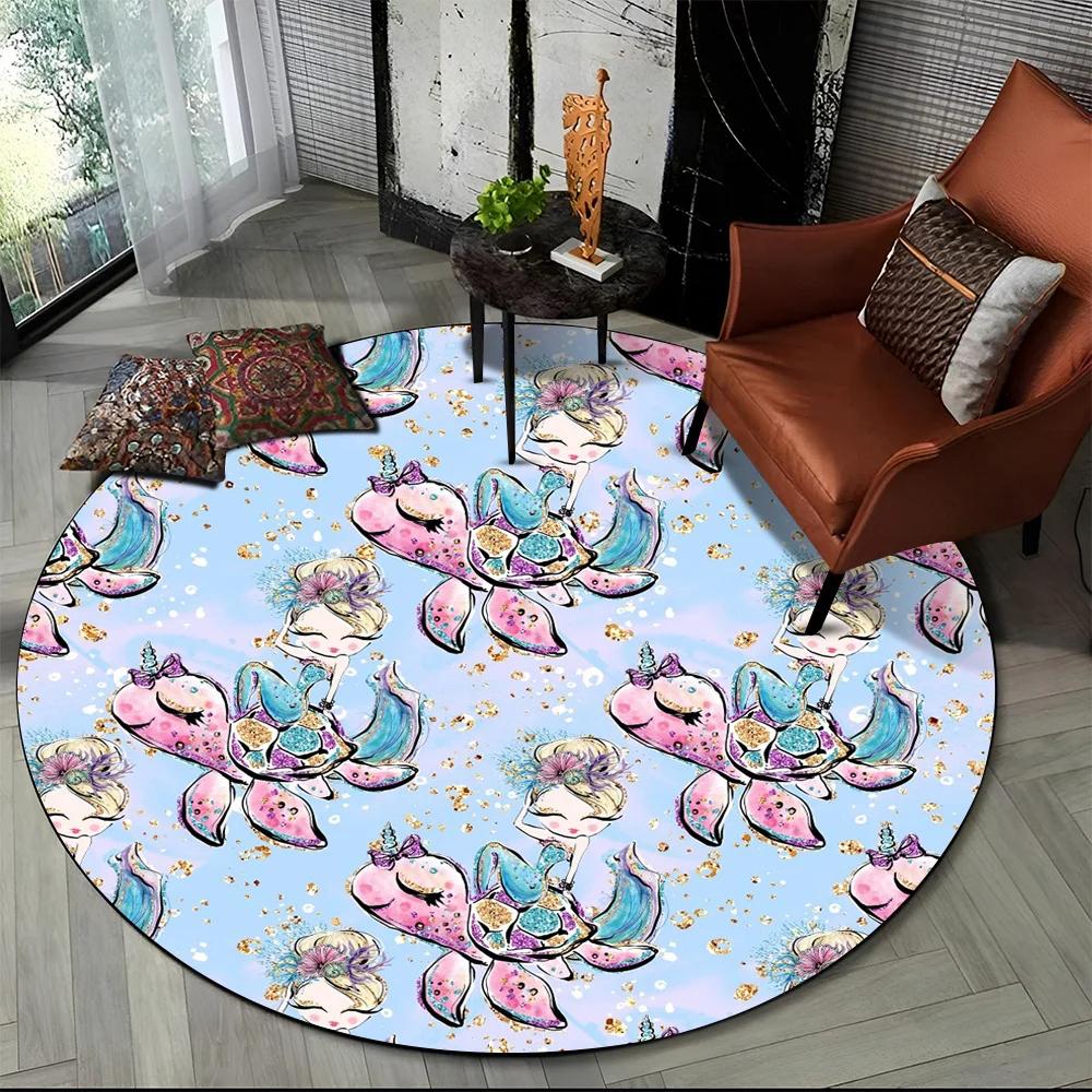 Cartoon Ballet Girl Round Carpet Fairy Ballerina Unicorn Rug for Living Room Bedroom Child Room Decor Doormat Non-slip Floor Mat
