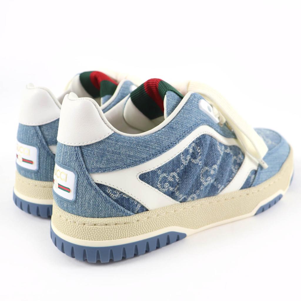 Pristine GUCCI Low Cut Sneakers Reweb GG Denim Leather Indigo Women 35 838831 Used