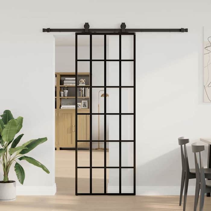 VidaXL Porte coulissante kit de quincaillerie noir 76x205 cm verre ESG, porte intérieure, porte de grange intérieure, porte 3375793