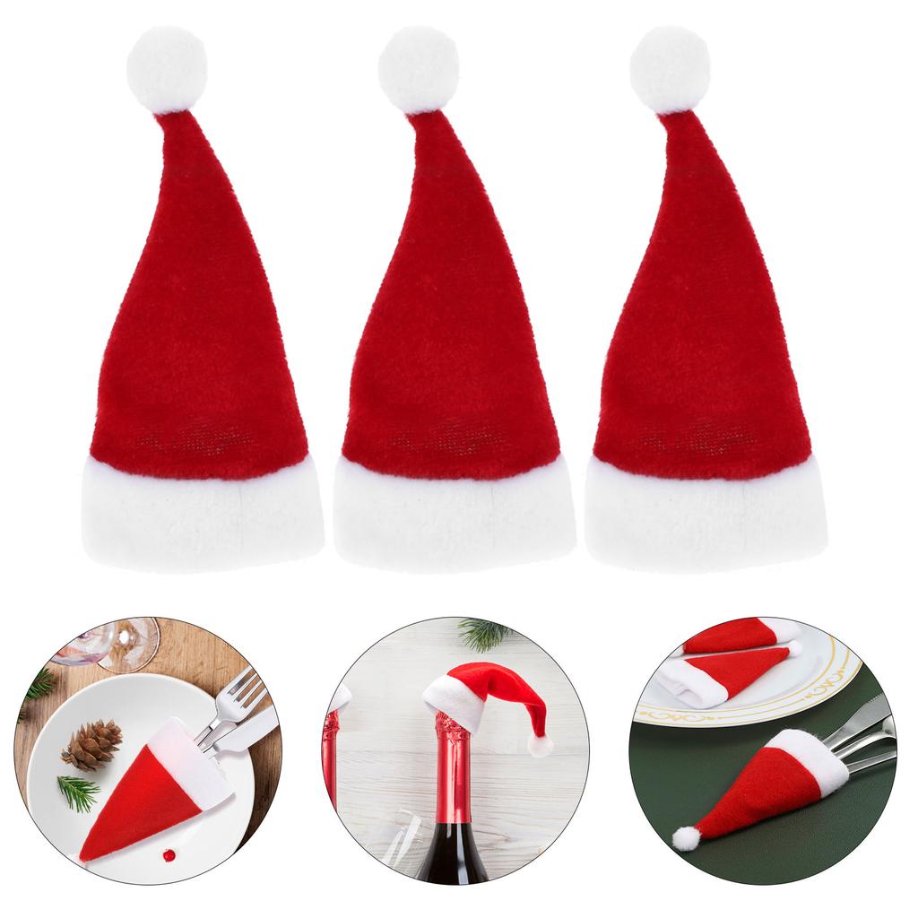 10 szt. Mini czapka Mikołaja, butelka świąteczna, lizak, materiały dekoracyjne, ozdoba świąteczna, drzewo, aksamitna tkanina, mężczyzna