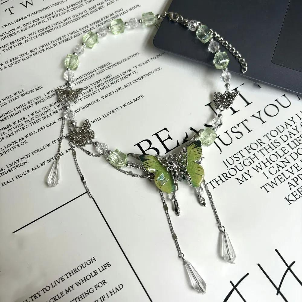 Exaggerated Rhinestone Butterfly Necklace Adjustable Women's Choker Tassel Crystal Necklace  Gifts