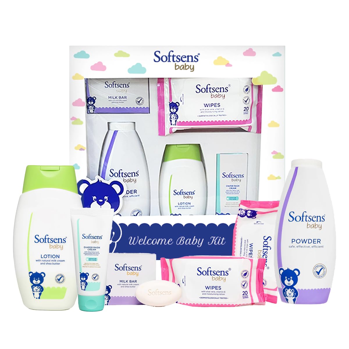 Softsens Welcome Baby Kit Skin Care Essentials Combo Pack Gift Set With Milk Cream Shea Butter Almond Oil Aloe Vera