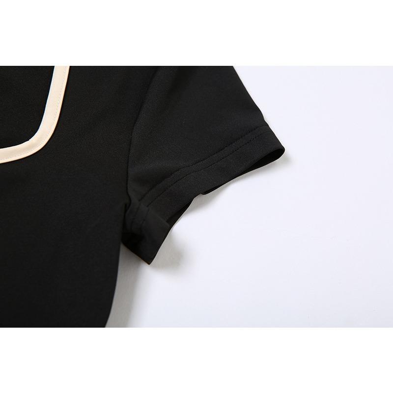 Women's Summer Short Sleeve Square Neck T-Shirt Slim Low Waist Micro Pants Set