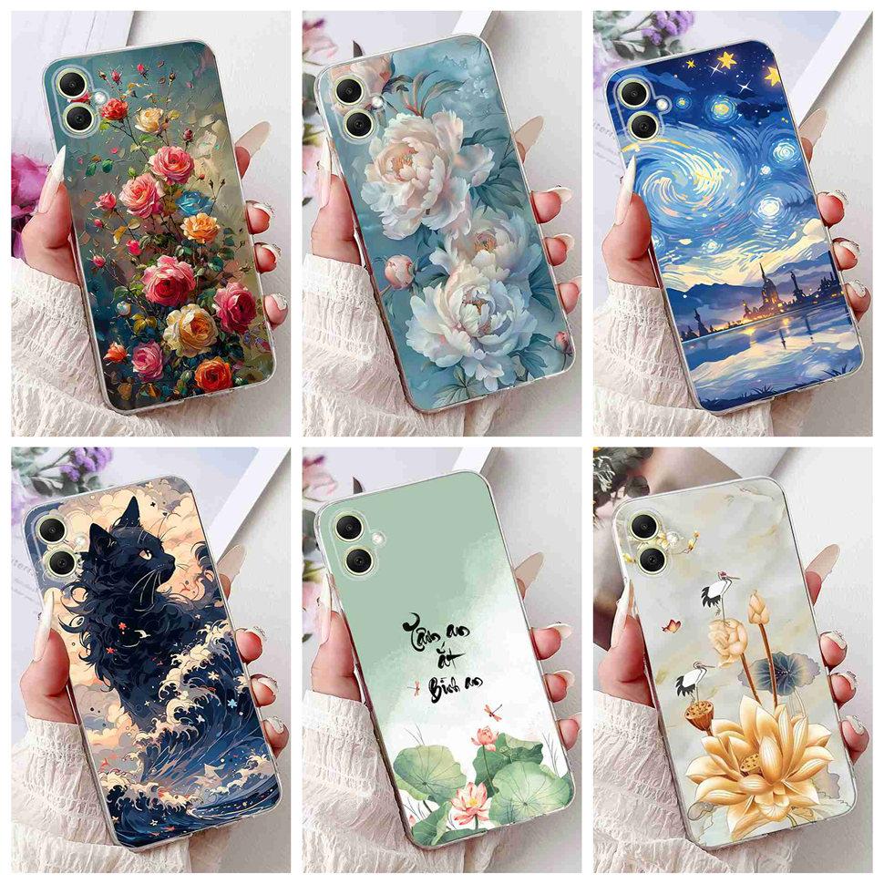 For Samsung Galaxy A05 4G SM-A055F Case Fashion Painted Soft Silicone Cover For Samsung A 05 A05s 4G SM-A057F Flower Phone Shell