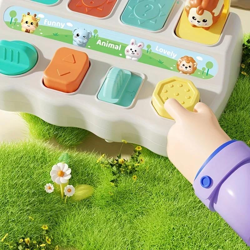 Montessori Pop-Up Animal Toy - Interactive Learning & Play Box For Toddlers, Enhances Logic & Motor Skills (Button Colors Vary)