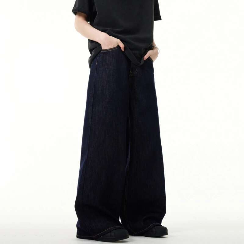 BeatStreet Simple Men's Denim Pants Vintage Washing Wide Leg Loose Jeans Casual Straight American Style Male Trousers New