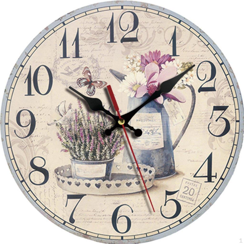 European Theme Wall Clock NonTicking Vintage Wooden Home Decor for Living Room, Bedroom,