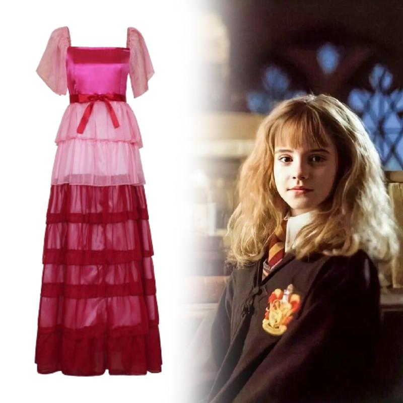 Hermione Harry Potter Granger Cosplay Costume Mesh Yarn Dress Party Halloween