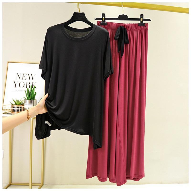 Women's Summer Set: Loose-Fit Short-Sleeve Top + Pants—A Simple, Lightweight Two-Piece Loungewear Set