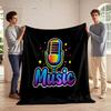 Colorful Microphone and Music Text Design Flannel Blanket for Bedroom, Living Room, Sofa, and Nap Sofas