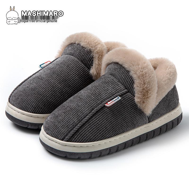 Women's Rogue Rabbit Furry Velvet Wrap-Heel Cotton Slippers - Thick-Soled Cozy Indoor Wear for Autumn and Winter.
