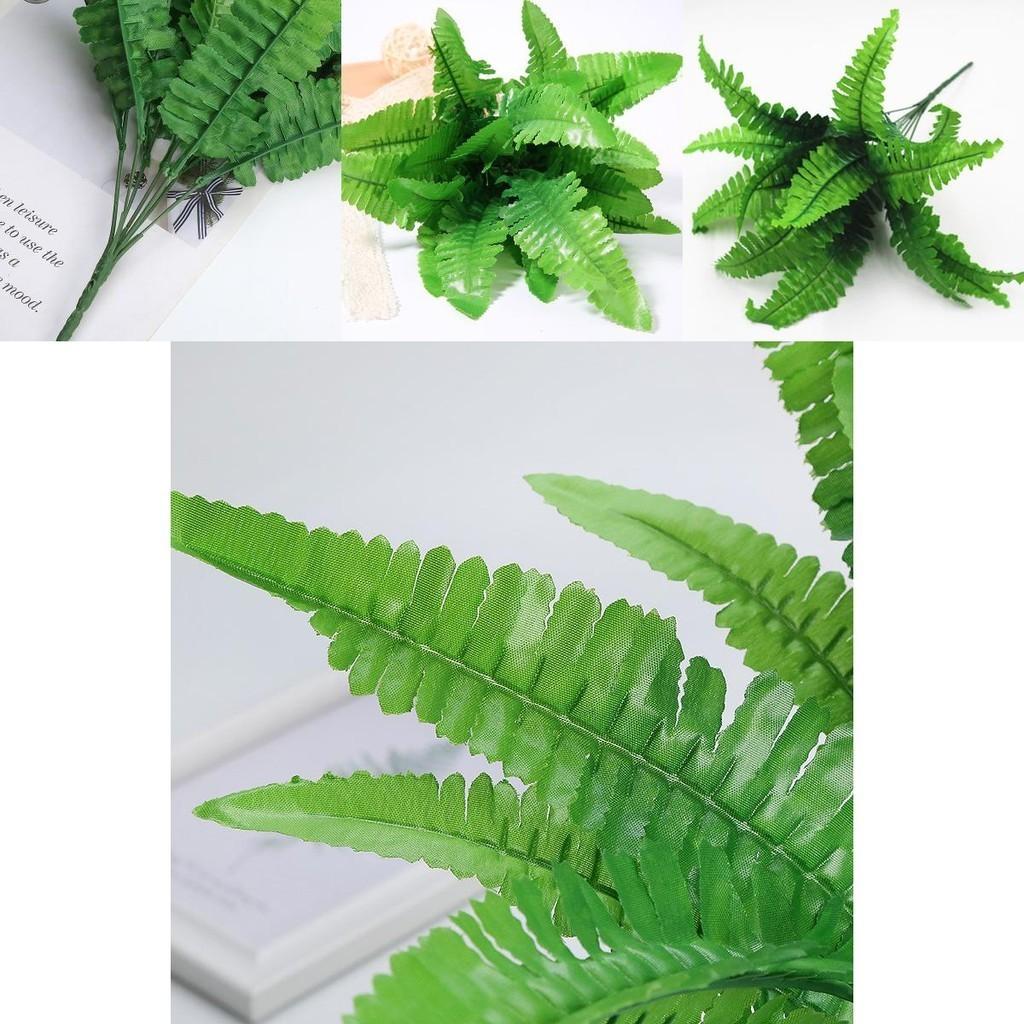 Realistic Fake Persian Grass Artificial Plant Large Leaves 7 Branches Green Home Decor