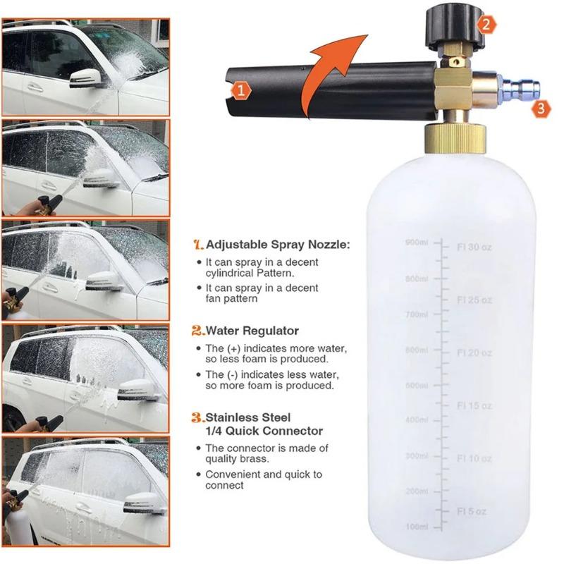 High Pressure Washer Kit Pa Foam Pot 1/4" Quick Plug Snow Foam Cannon Nozzle Universal Household Car Wash Spray Gun
