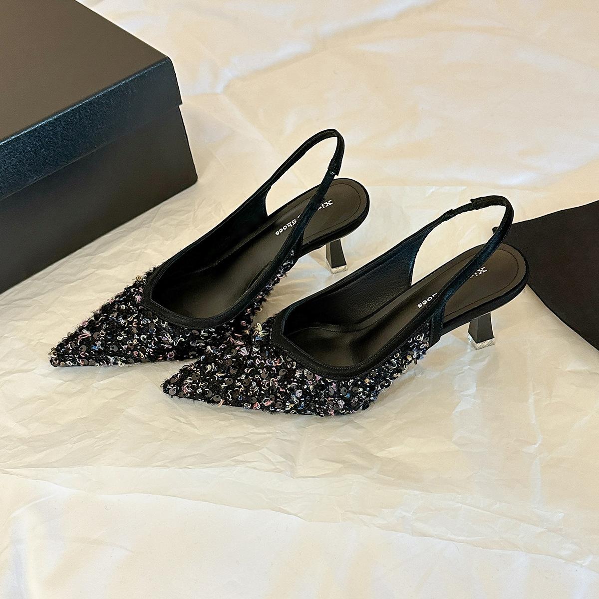 

699-302 Fashion banquet sequins pointed high heels single shoes spring sexy empty pink stiletto single shoes women s shoes 35