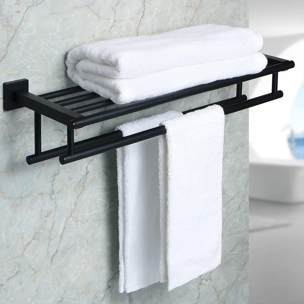 SUS 304 Stainless Steel Towel Rack Practical Double Bars Towel Shelf Household Bathroom Wall Mount Holder
