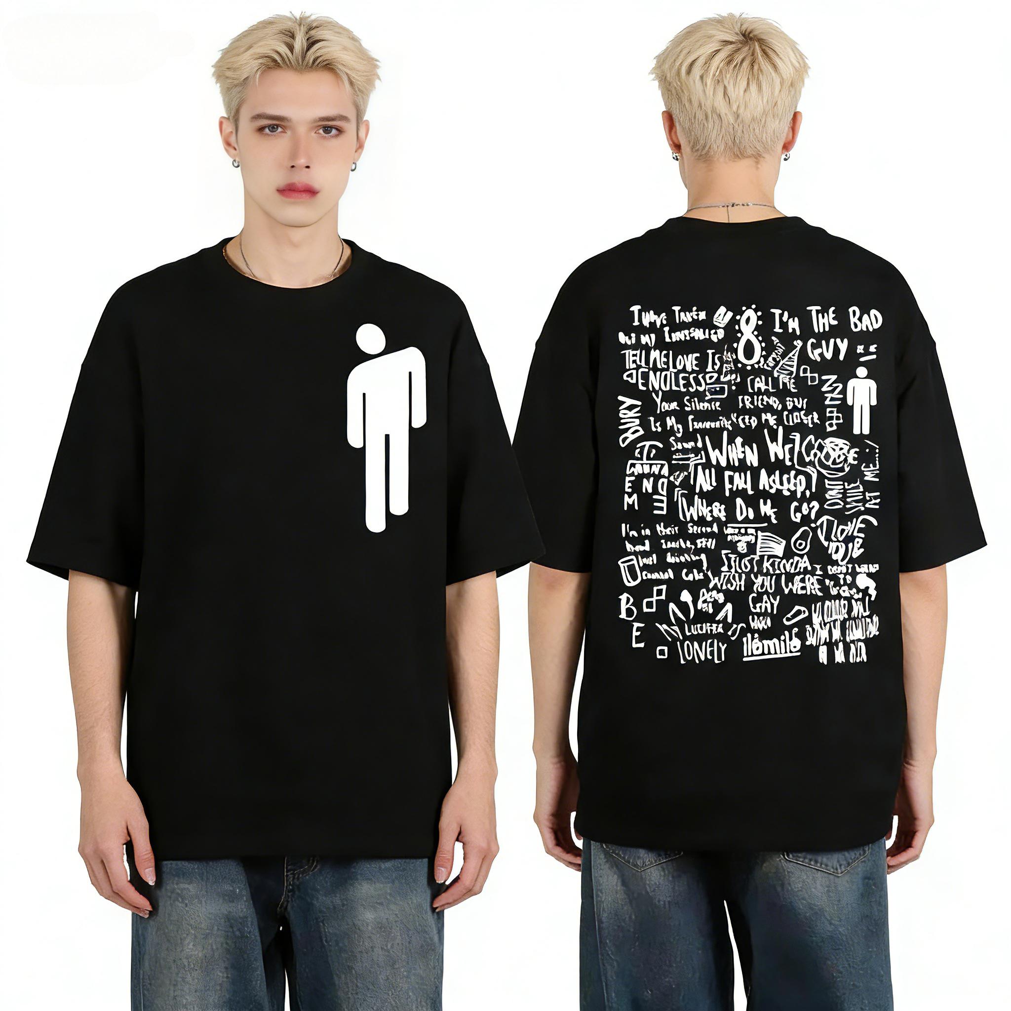 

2026 Креативная футболка в стиле поп-арт с узором из знаковых текстов песен Билли Айлиш Футболка для поклонников Билли Айлиш M